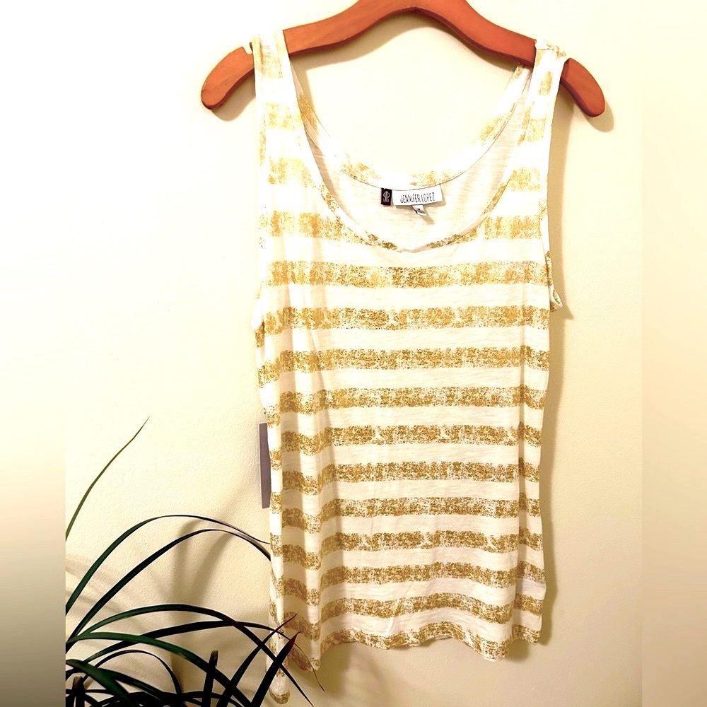 Jennifer Lopez: gold metallic striped tank top